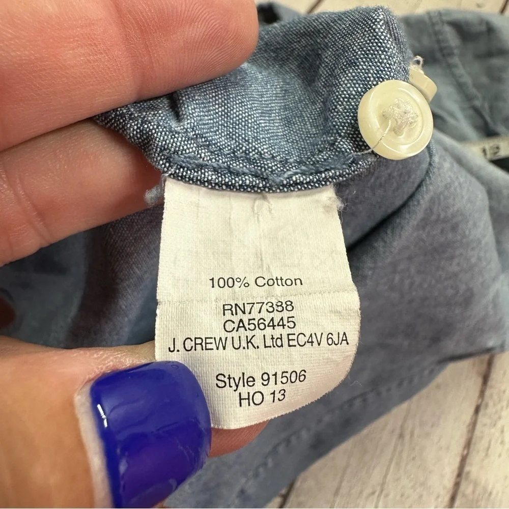j. Crew Light Blue chambray Denim Button-Up Shirt sz XS womens classic boho